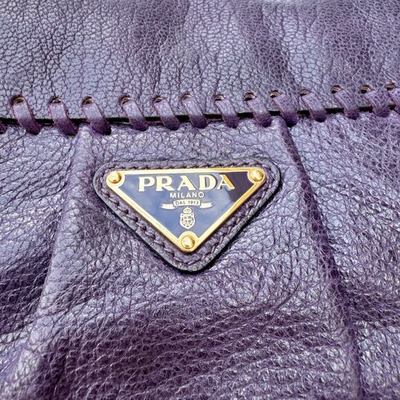 SOLD Prada Eggplant Whipstitch Calf Leather Baguette | Rare Archival - Picture 13 of 16